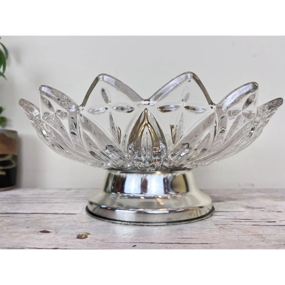 Vintage MCM Starburst Allegheny Glass Brass Nutcracker Bowl Holiday Entertaining